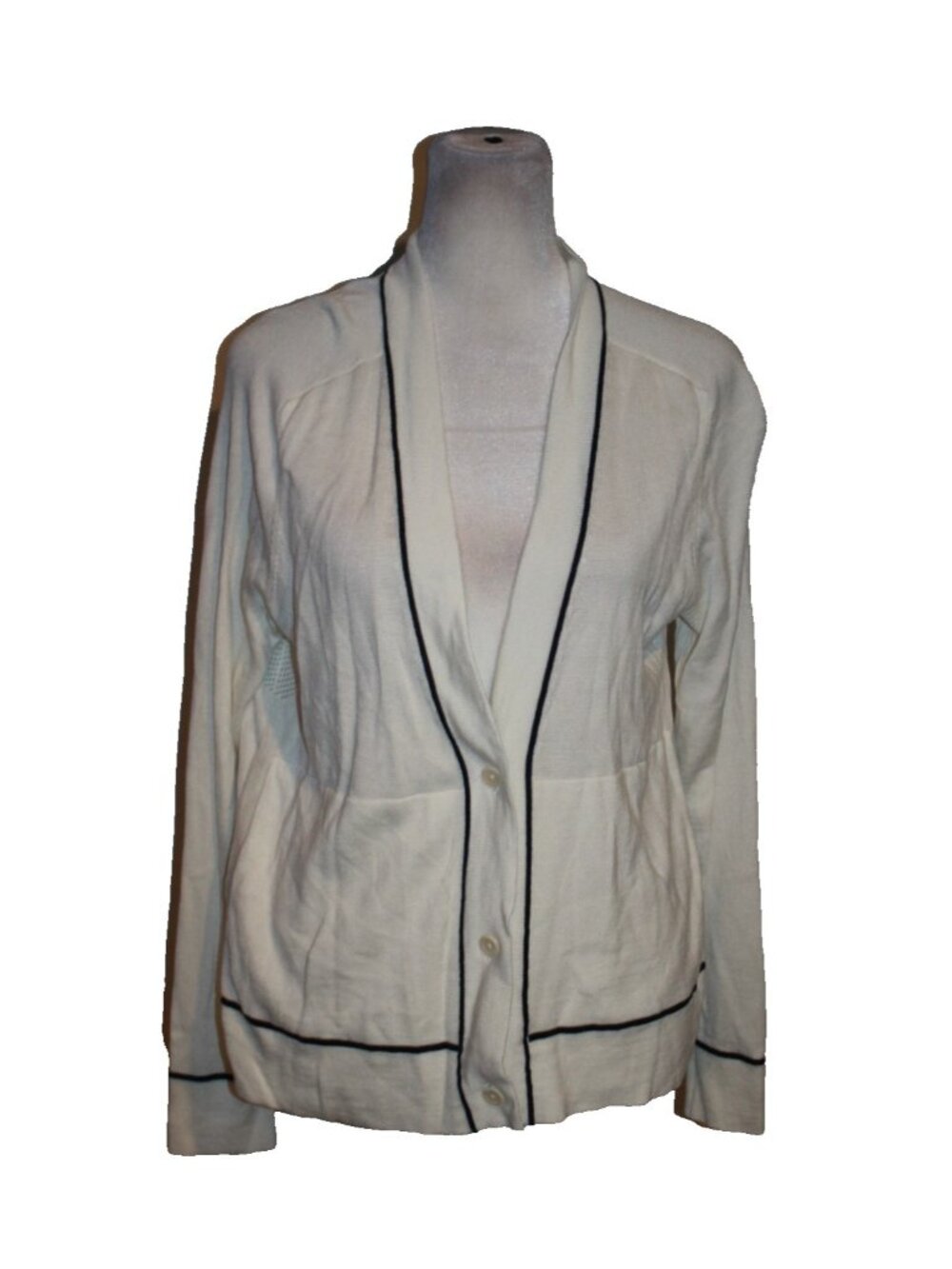 ATHLETA V-Neck Cardigan Size S Wool Blend Lightweight Button Front Ivory